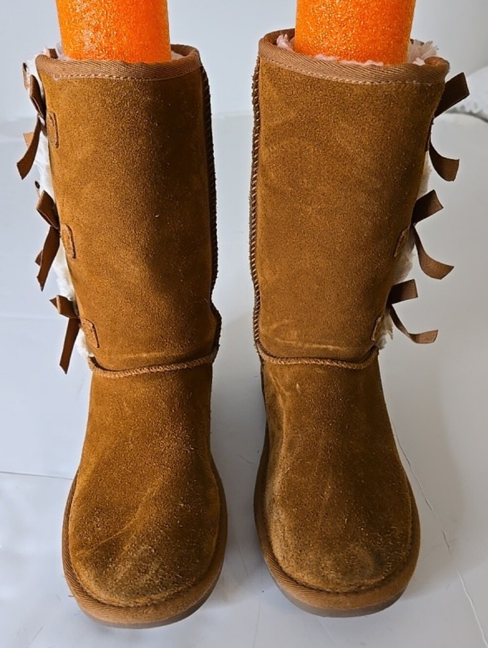 Koolaburra by UGG Tall Ribbon Tie Chestnut Brown Suede & Fur Boots Girls Size 3